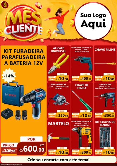 Modelo de Encarte para Encarte A4 Vertical com o tema Mês do Cliente para Maquinas e Ferramentas