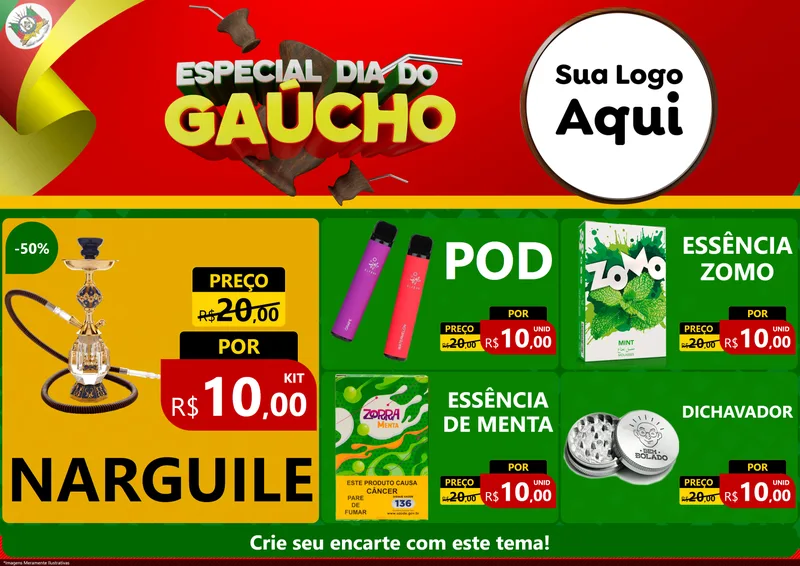 Modelo de Encarte para Encarte A4 Horizontal com o tema Especial Dia do Gaúcho para Tabacaria