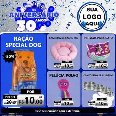 Modelo de Rede Social para Feed Facebook com o tema Promoção de Aniversário - 30 Anos para Pet Shop