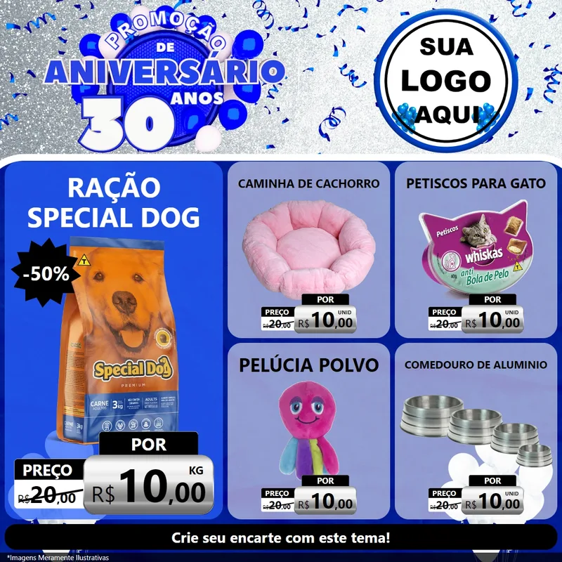 Modelo de Rede Social para Feed Facebook com o tema Promoção de Aniversário - 30 Anos para Pet Shop