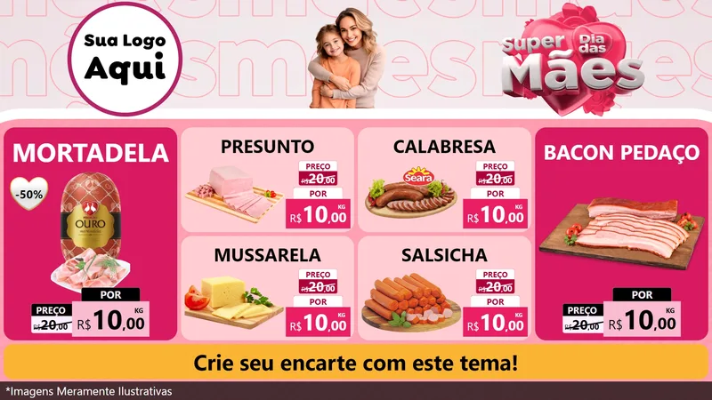 Modelo de TV para TV Horizontal com o tema Super Dia Das Mães para Frios e Laticínios