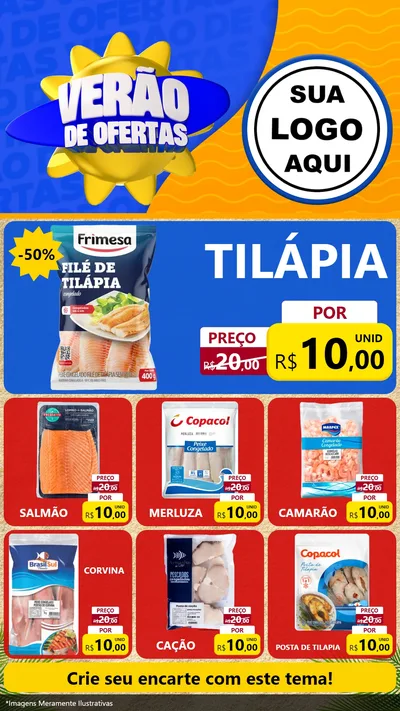 Modelo de Rede Social para Stories com o tema Verão de Ofertas para Peixaria