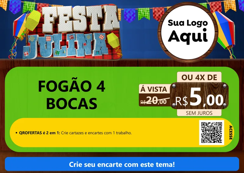 Modelo de Cartaz para Cartaz A4 Horizontal com o tema Festa Julina para Móveis e Eletro