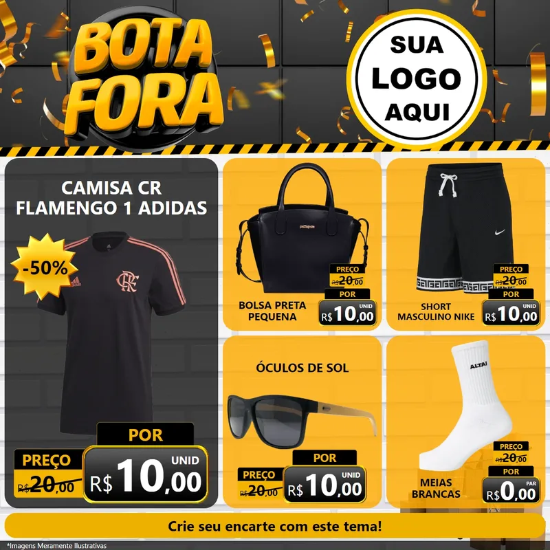 Modelo de Rede Social para Feed Facebook com o tema Bota Fora para Roupas e acessórios