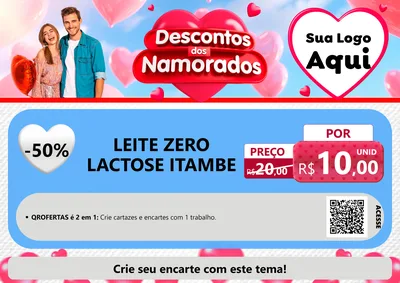 Modelo de Cartaz para Cartaz A4 Horizontal com o tema Descontos dos Namorados para Frios e Laticínios