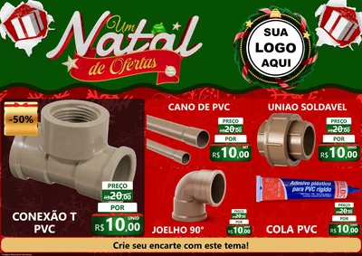 Modelo de Encarte para Encarte A4 Horizontal com o tema Um Natal de Ofertas para Tubos e conexões
