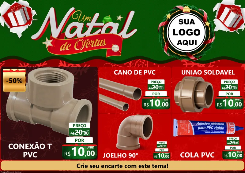 Modelo de Encarte para Encarte A4 Horizontal com o tema Um Natal de Ofertas para Tubos e conexões