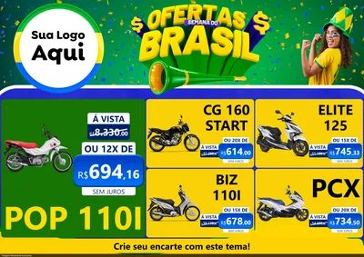 Modelo de Encarte para Encarte A4 Horizontal com o tema Ofertas Semana do Brasil para Concessionaria de Motos