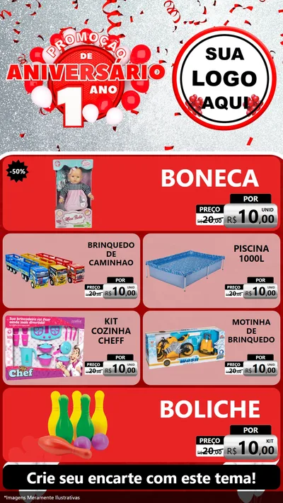 Modelo de TV para TV Vertical com o tema Promoção de Aniversário - 1 Ano para Brinquedos