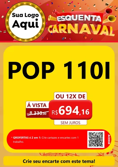 Modelo de Cartaz para Cartaz A4 Vertical com o tema Esquenta Carnaval para Concessionaria de Motos