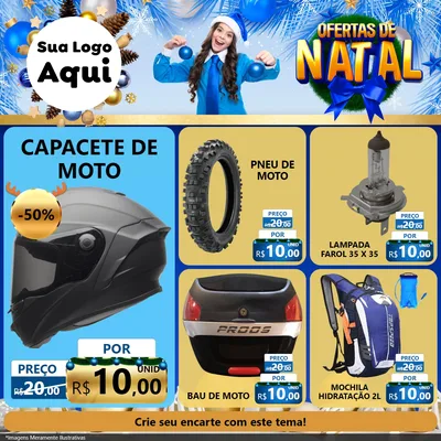 Modelo de Rede Social para Feed Facebook com o tema Ofertas de Natal para Moto peças