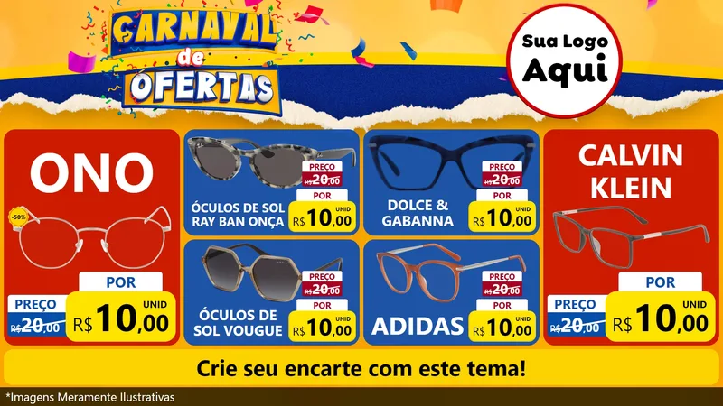 Modelo de TV para TV Horizontal com o tema Carnaval de Ofertas para Óticas