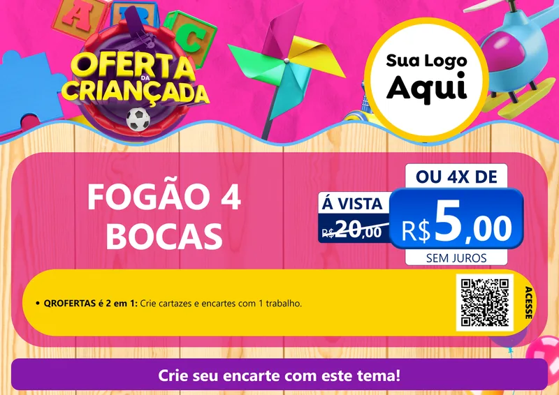 Modelo de Cartaz para Cartaz A4 Horizontal com o tema Oferta da Criançada para Móveis e Eletro