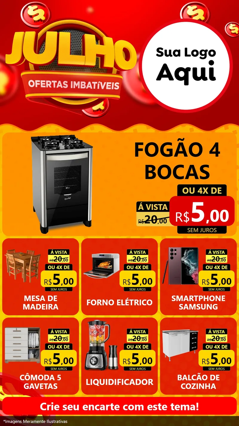 Modelo de Rede Social para Stories com o tema Julho Ofertas Imbatíveis para Móveis e Eletro