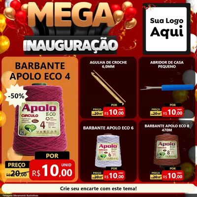 Modelo de Rede Social para Feed Facebook com o tema Mega Inauguração para Armarinho e Aviamentos