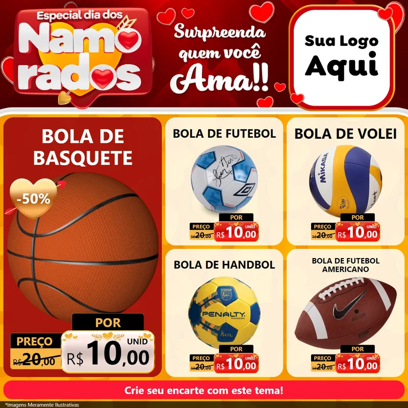 Modelo de Rede Social para Feed Facebook com o tema Especial Dia dos Namorados para Artigos Esportivos