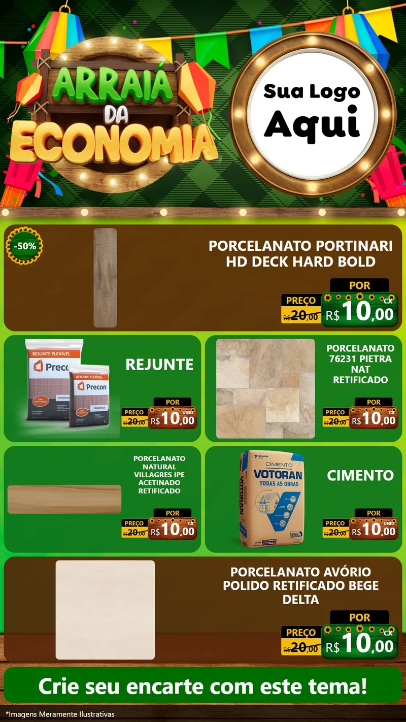 Modelo de TV para TV Vertical com o tema Arraiá de Economia para Pisos e revestimentos