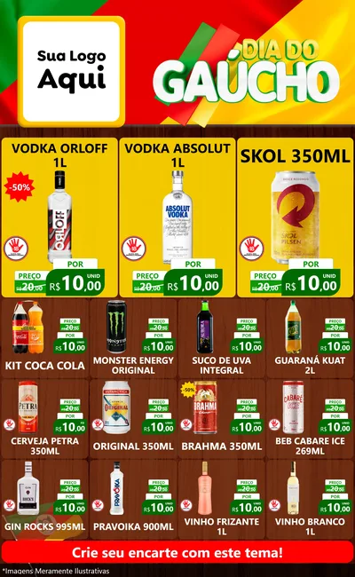 Modelo de Encarte para Encarte Grande com o tema Dia do Gaúcho para Distribuidora de bebidas