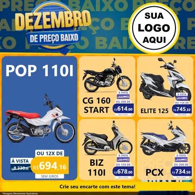 Modelo de Rede Social para Feed Facebook com o tema Dezembro de Preço Baixo para Concessionaria de Motos