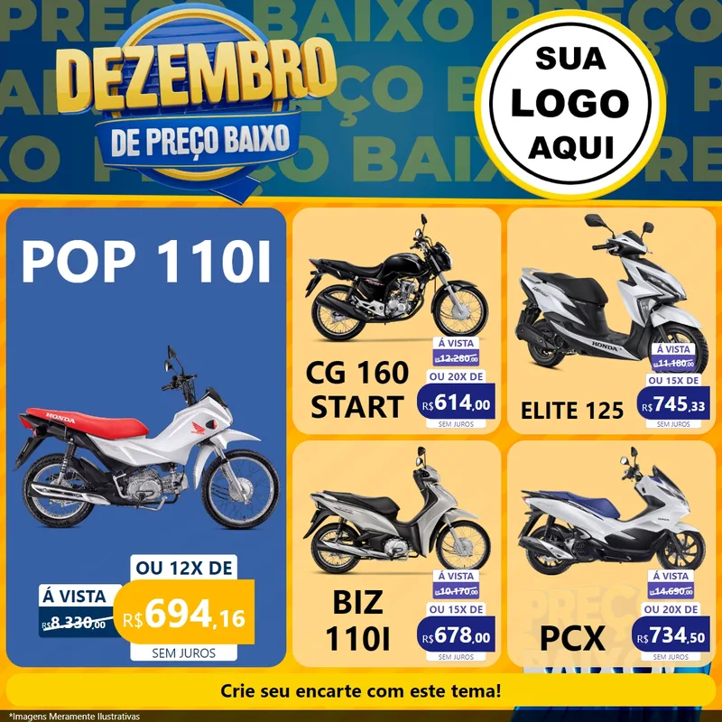 Modelo de Rede Social para Feed Facebook com o tema Dezembro de Preço Baixo para Concessionaria de Motos