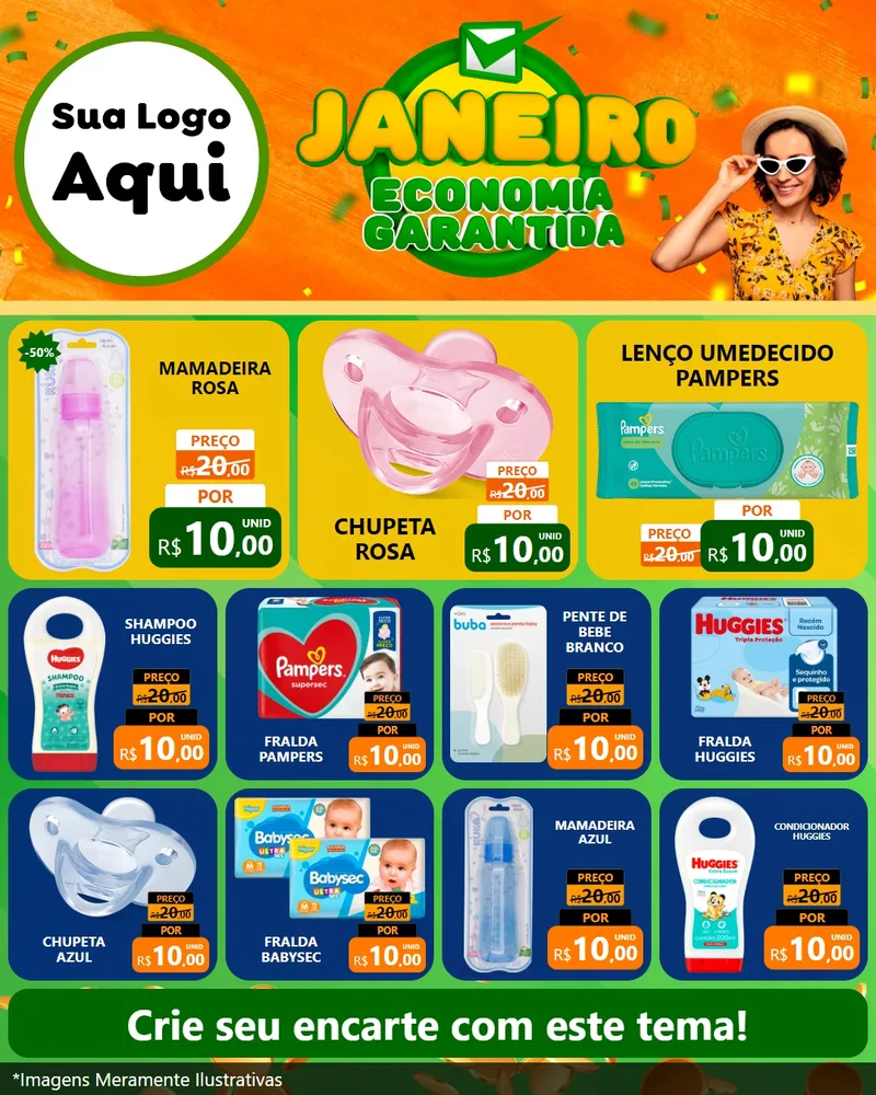 Modelo de Rede Social para Feed Instagram com o tema Janeiro - Economia Garantida para Bebês