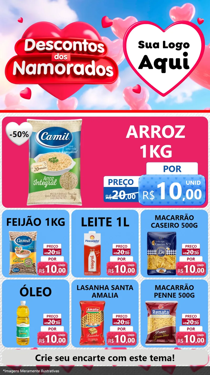 Modelo de Rede Social para Stories com o tema Descontos dos Namorados para Supermercado