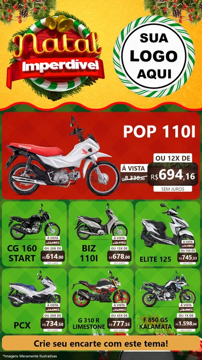 Modelo de Rede Social para Stories com o tema Natal Imperdível para Concessionaria de Motos