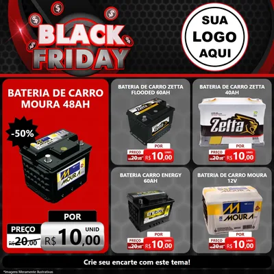 Modelo de Rede Social para Feed Facebook com o tema Black Friday para Baterias Elétricas
