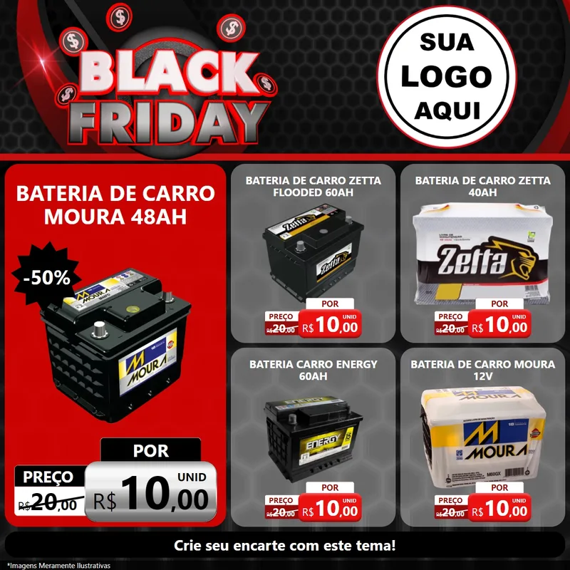 Modelo de Rede Social para Feed Facebook com o tema Black Friday para Baterias Elétricas