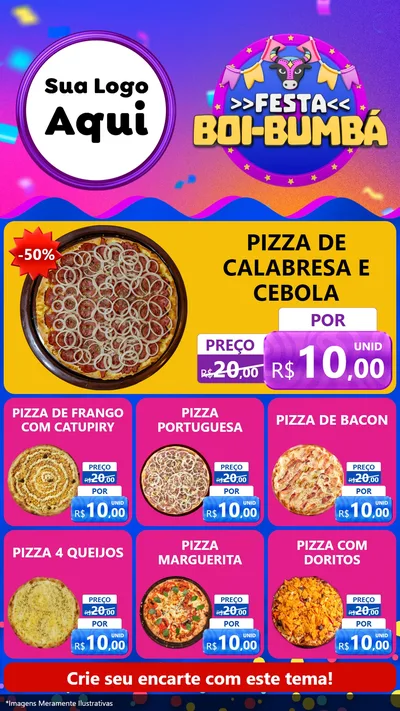 Modelo de Rede Social para Stories com o tema Festa Boi-Bumbá para Pizzaria