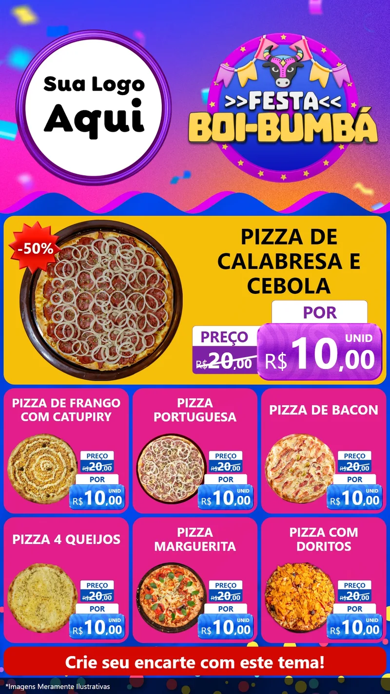 Modelo de Rede Social para Stories com o tema Festa Boi-Bumbá para Pizzaria