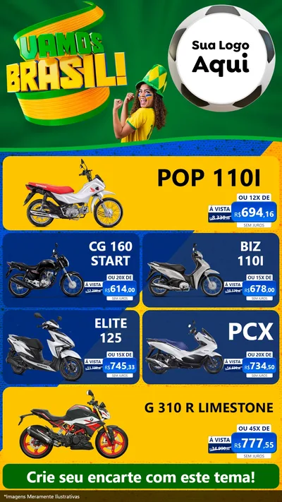 Modelo de TV para TV Vertical com o tema Vamos Brasil - Copa para Concessionaria de Motos