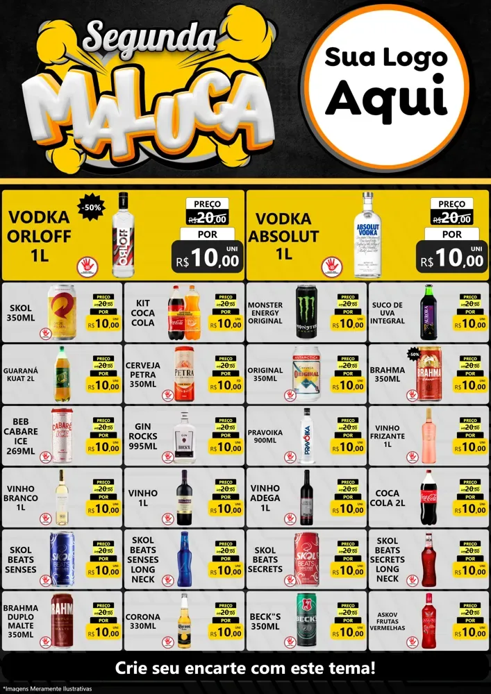 Modelo de Encarte para Encarte A4 Vertical com o tema Segunda Maluca para Distribuidora de bebidas