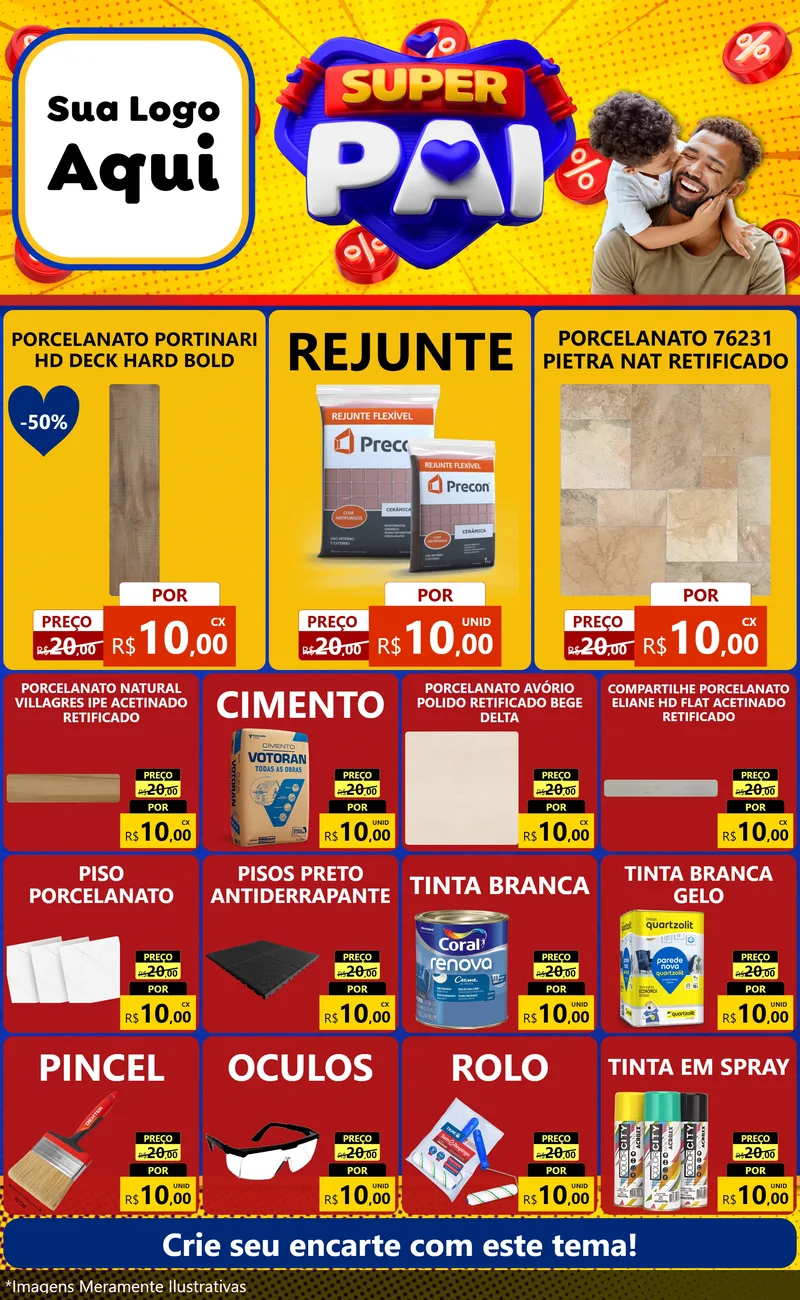 Modelo de Encarte para Encarte Grande com o tema Super Pai para Pisos e revestimentos