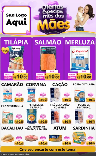 Modelo de Encarte para Encarte Grande com o tema Ofertas Especiais - Mês das Mães para Peixaria