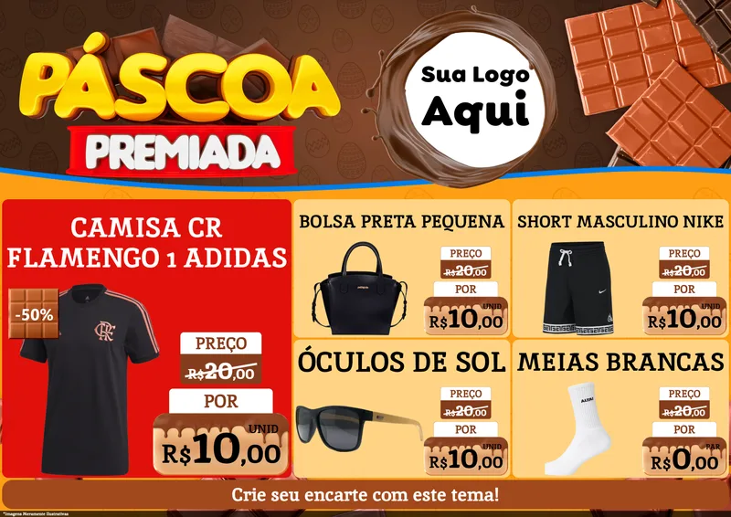 Modelo de Encarte para Encarte A4 Horizontal com o tema Páscoa Premiada para Roupas e acessórios