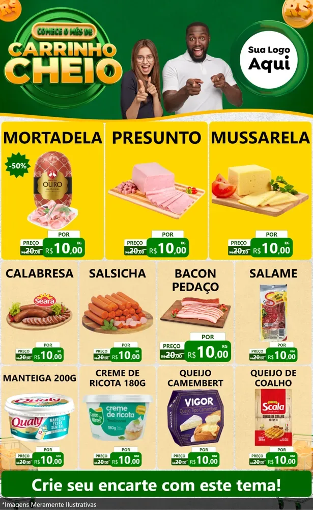 Modelo de Encarte para Encarte Grande com o tema Carrinho Cheio para Frios e Laticínios