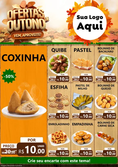 Modelo de Encarte para Encarte A4 Vertical com o tema Ofertas de Outono - Vem, Aproveite! para Salgadaria