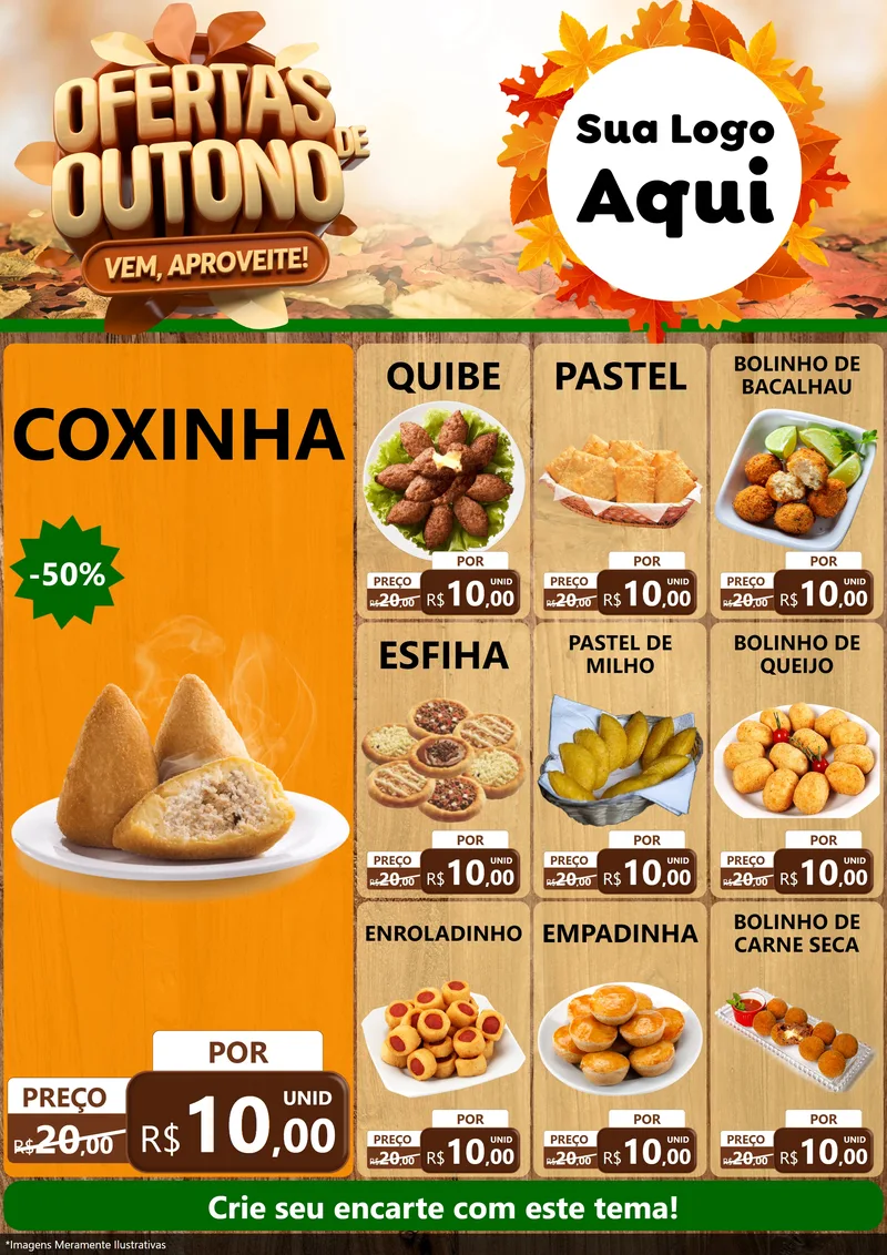 Modelo de Encarte para Encarte A4 Vertical com o tema Ofertas de Outono - Vem, Aproveite! para Salgadaria