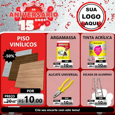 Modelo de Rede Social para Feed Facebook com o tema Promoção de Aniversário - 15 Anos para Material para Construção