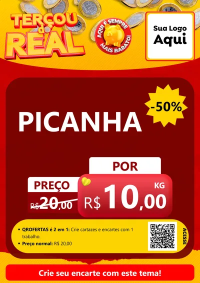 Modelo de Cartaz para Cartaz A4 Vertical com o tema Terçou do Real para Açougue