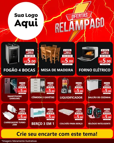 Modelo de Rede Social para Feed Instagram com o tema Ofertas Relâmpago para Móveis e Eletro