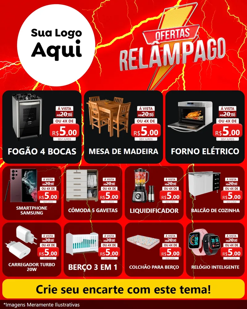 Modelo de Rede Social para Feed Instagram com o tema Ofertas Relâmpago para Móveis e Eletro