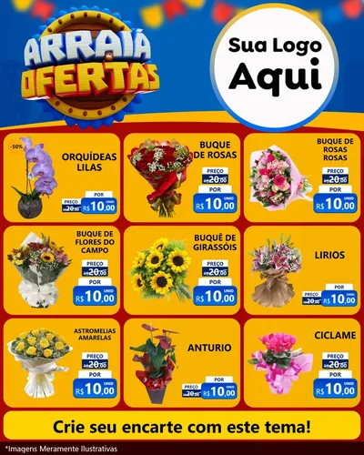 Modelo de Rede Social para Feed Instagram com o tema Arraiá de Ofertas - Junina para Floricultura e jardim