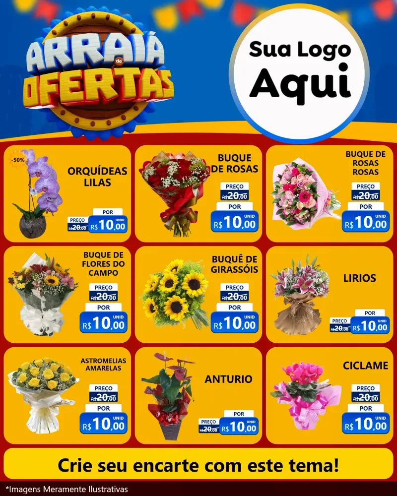 Modelo de Rede Social para Feed Instagram com o tema Arraiá de Ofertas - Junina para Floricultura e jardim