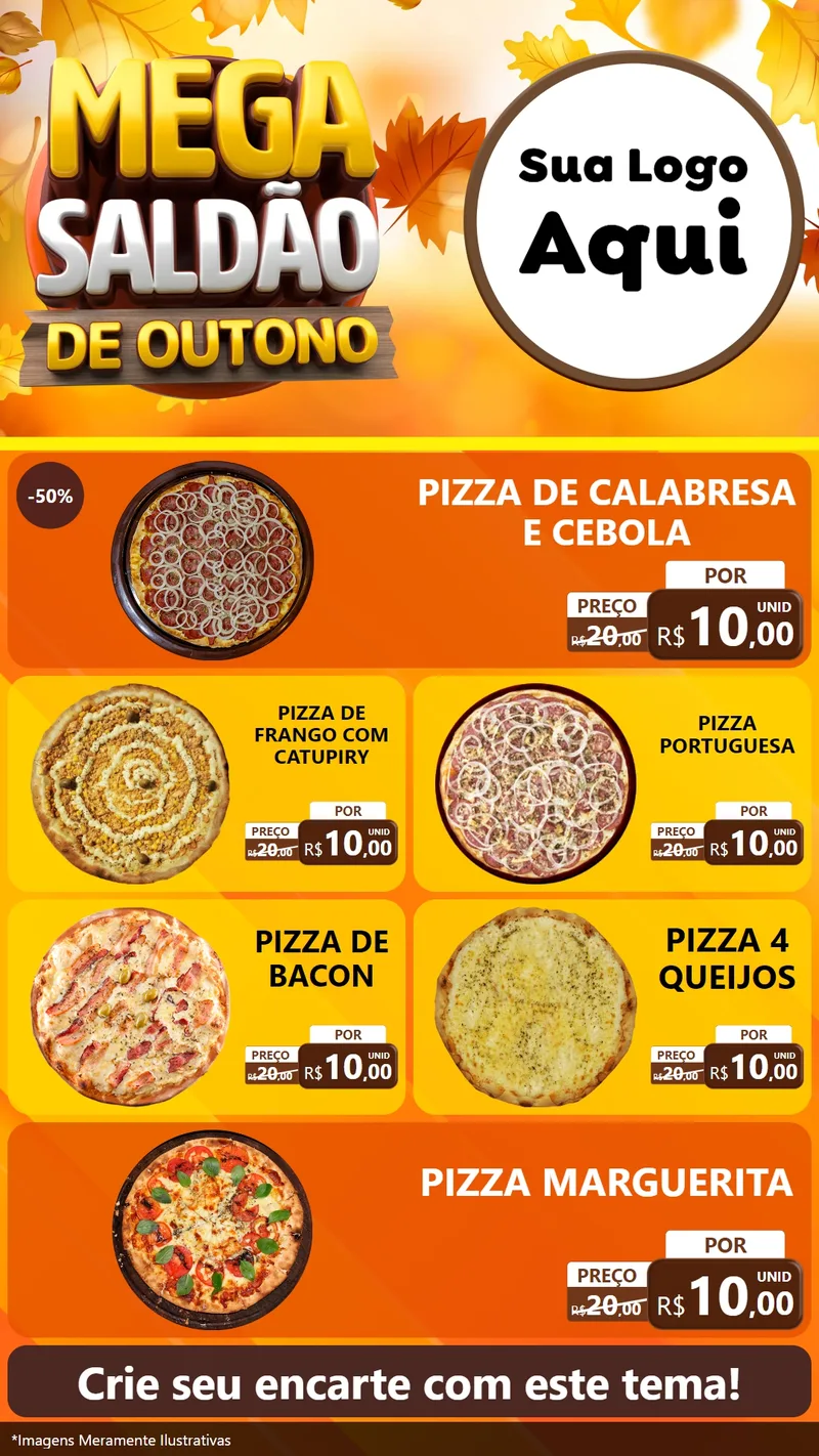 Modelo de TV para TV Vertical com o tema Mega Saldão de Outono para Pizzaria