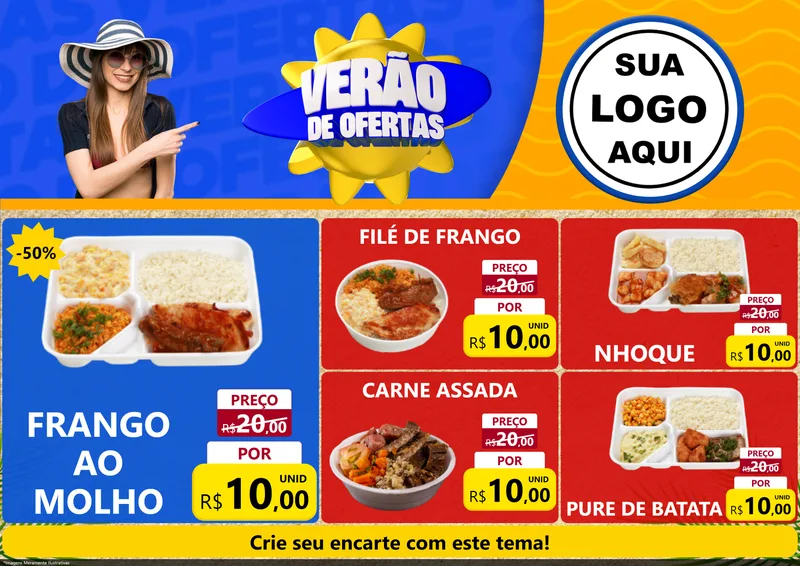 Modelo de Encarte para Encarte A4 Horizontal com o tema Verão de Ofertas para Restaurante
