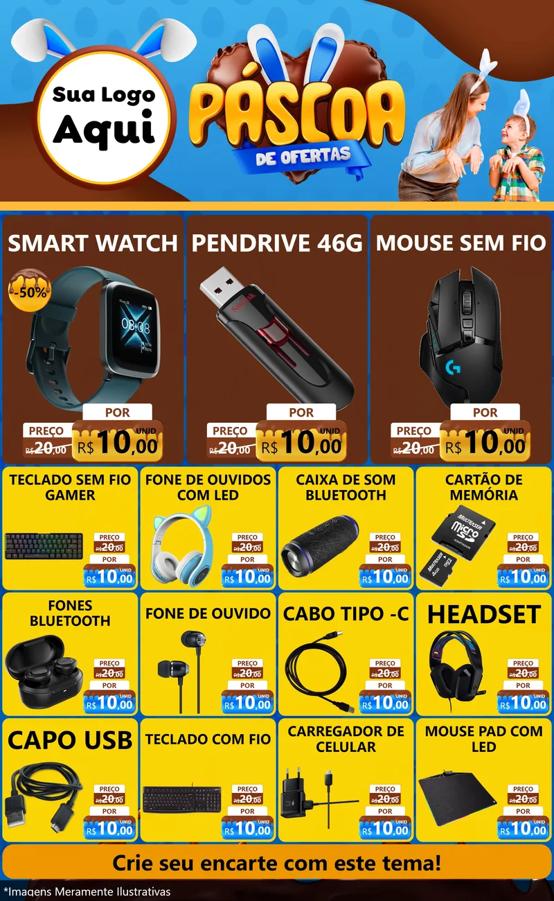 Modelo de Encarte para Encarte Grande com o tema Páscoa de Ofertas para Informática