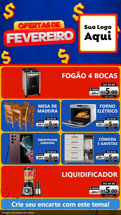 Modelo de TV para TV Vertical com o tema Ofertas de Fevereiro para Móveis e Eletro