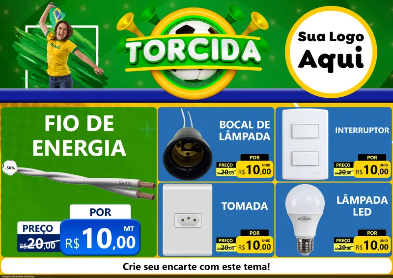 Modelo de Encarte para Encarte A4 Horizontal com o tema Torcida para Materiais Elétricos